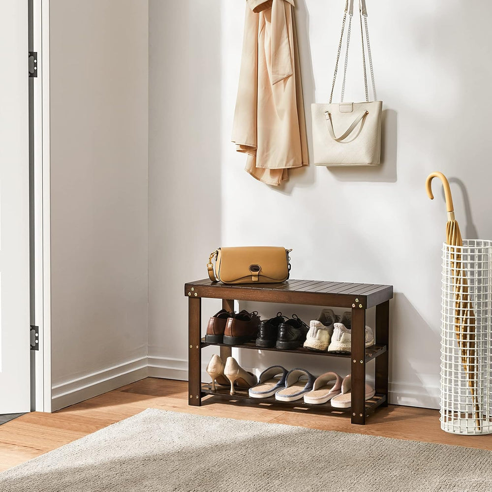 Pipishell 3 Tier Bamboo Shoe Rack Bench for Entryway, Brown