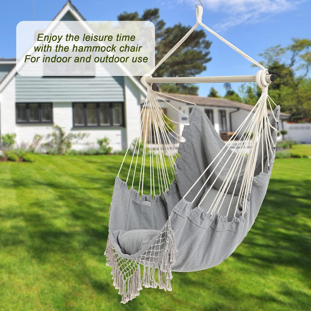 Hammock Chair, Hanging Rope Swing Seat with 2 Cushions,Macrame Hanging Chair ...