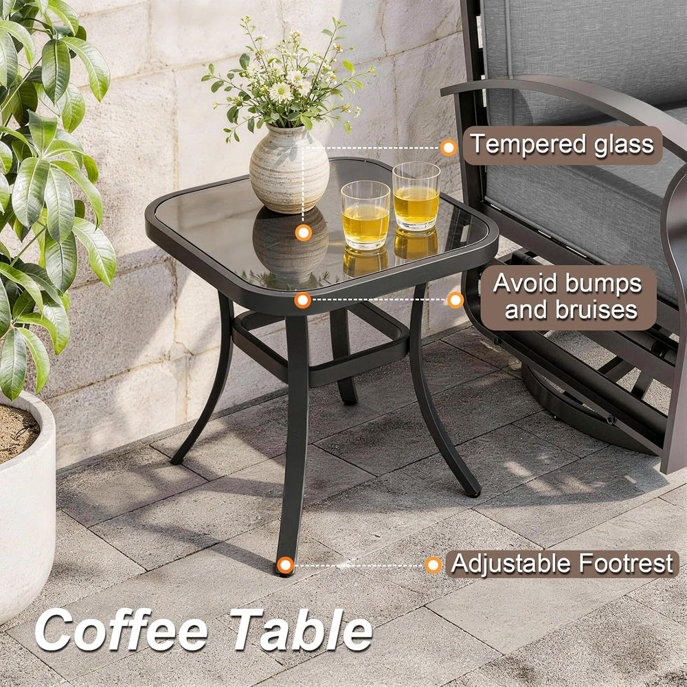 Gotland 3 Piece Patio Set, Metal Outdoor Swivel Chairs Set of 2 with 5.1’’ Hi...