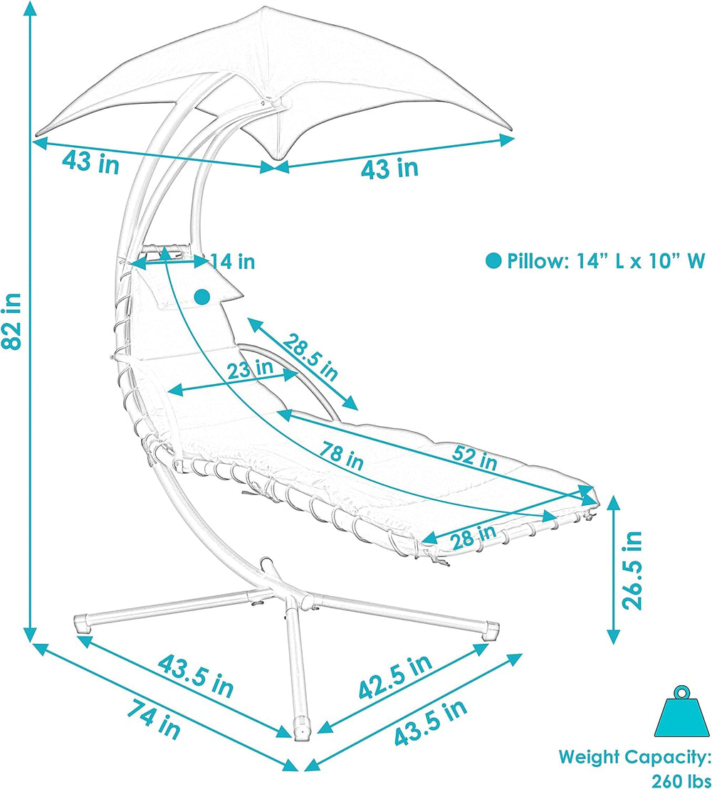 Sunnydaze Floating Chaise Lounger Swing Chair with Umbrella Canopy - Curved S...