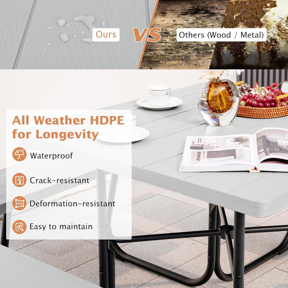 GIANTEX Picnic Table Bench Set for Up to 8 Persons, Square Outdoor Table and ...