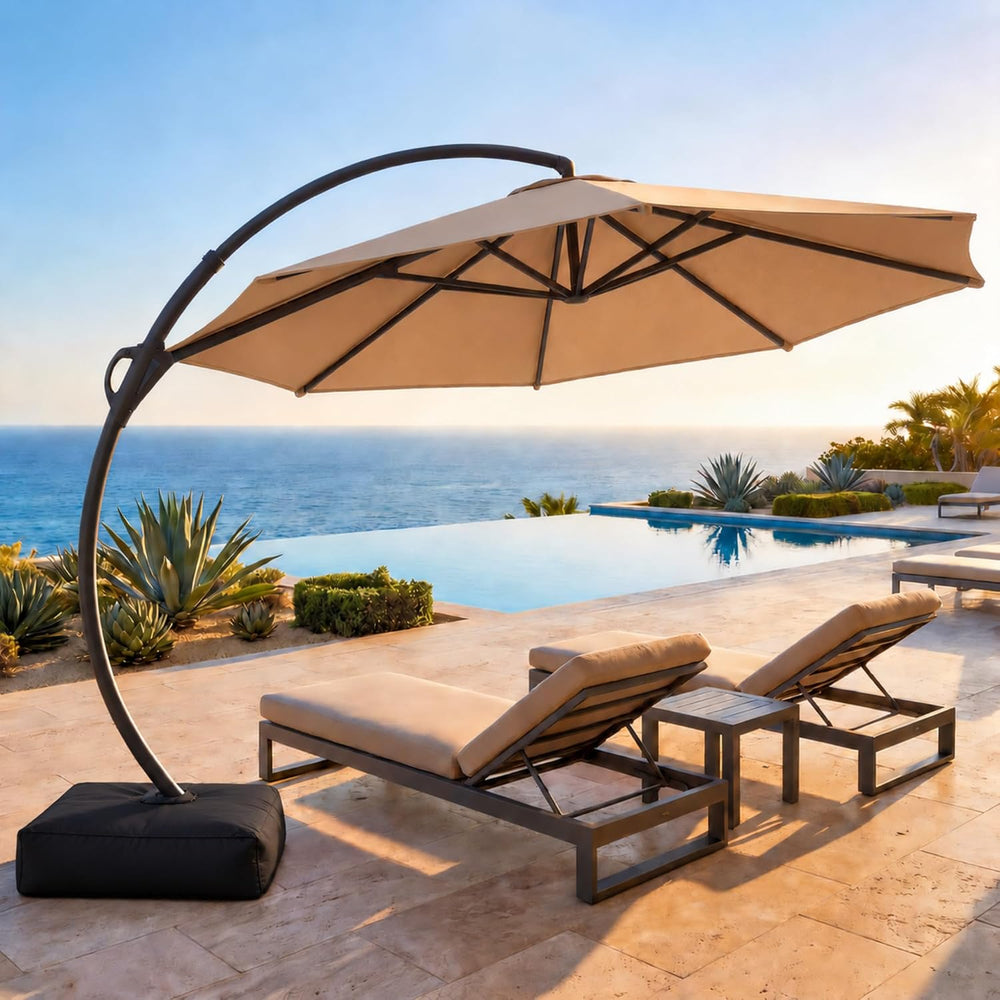 LAUSAINT HOME Outdoor Patio Umbrella with Base included, 11 FT Deluxe Curvy C...
