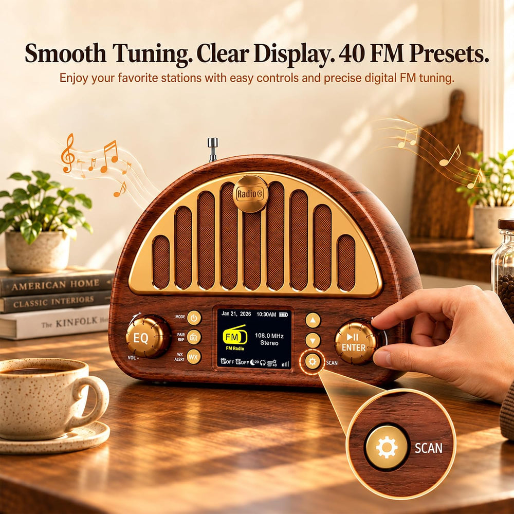 Eoxsmile FM Radio with Bluetooth, NOAA Weather Alert, 40 Presets, 3000mAh