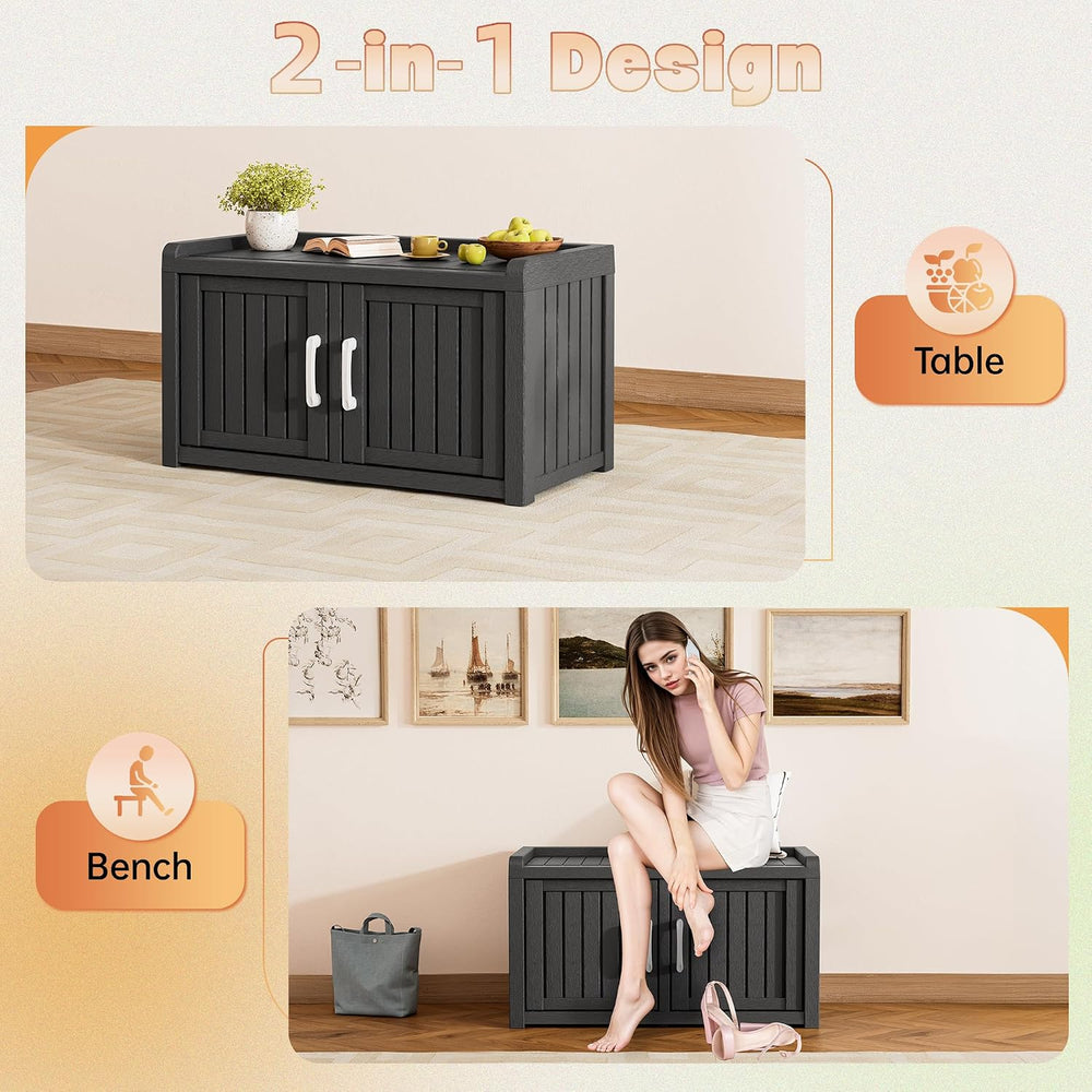 Bifanuo Shoe Storage Cabinet, 2-Door Outdoor Storage Bench with Adjustable Sh...