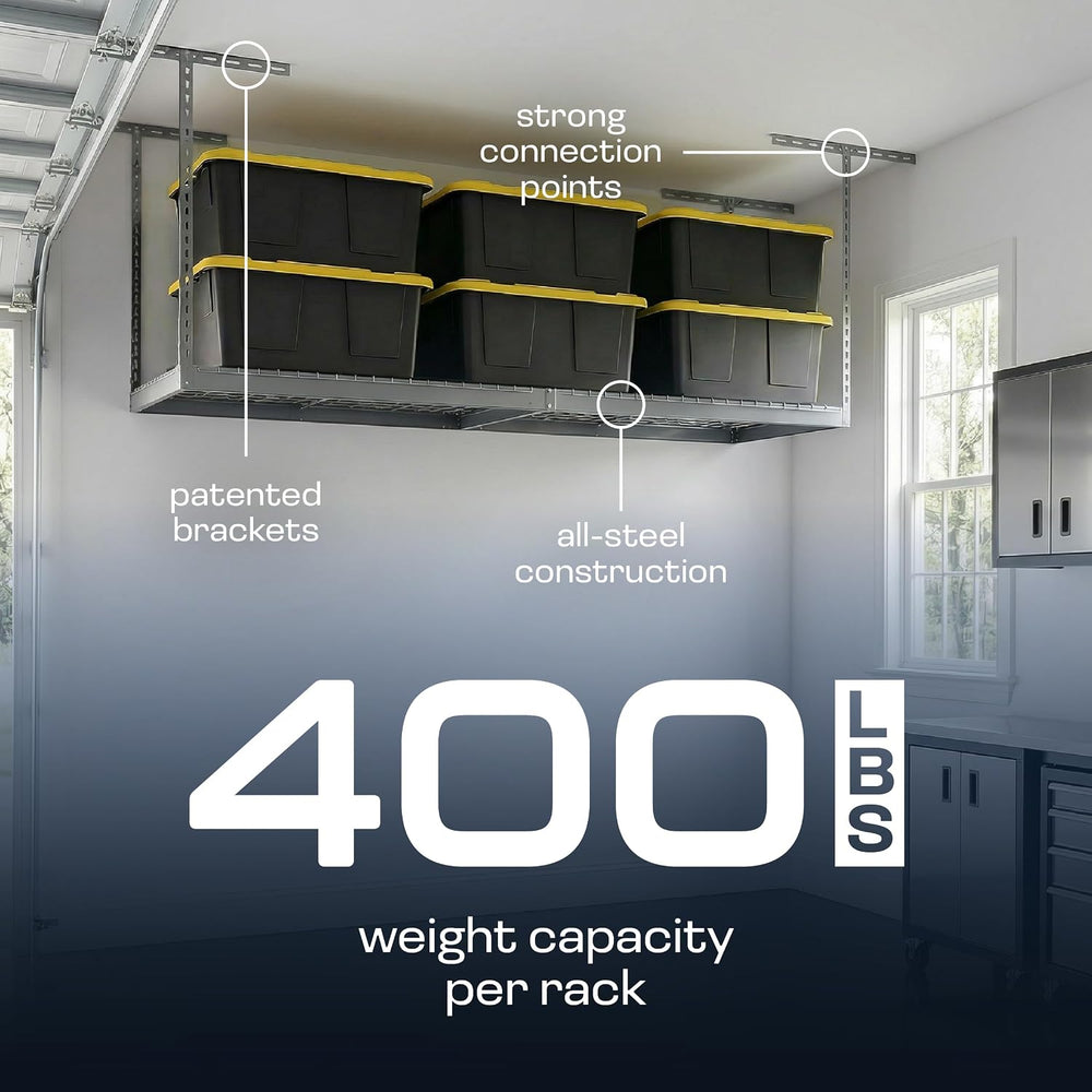 MonsterRAX 2x8 Overhead Garage Storage Rack, Ceiling Mounted, Gray