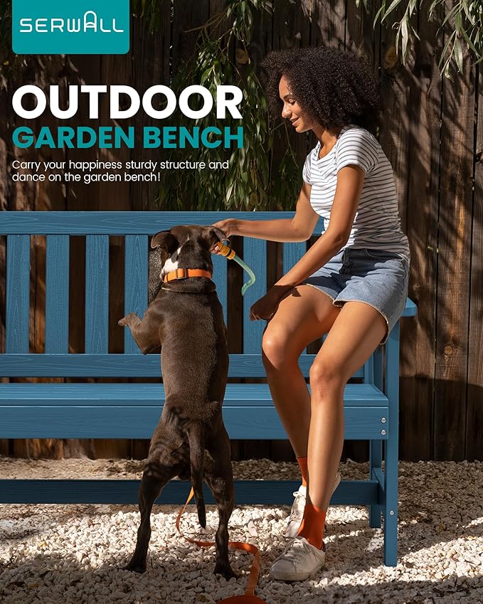 SERWALL HDPE Outdoor Benches Weatherproof, 2-Person Garden Bench with 660 lbs...