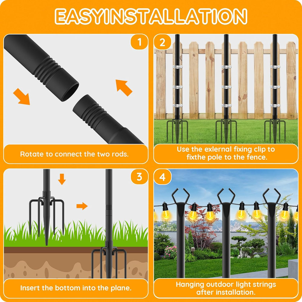 AHRLHR 6 Pack String Light Poles, Outdoor String Light Pole 10 ft Forked Meta...