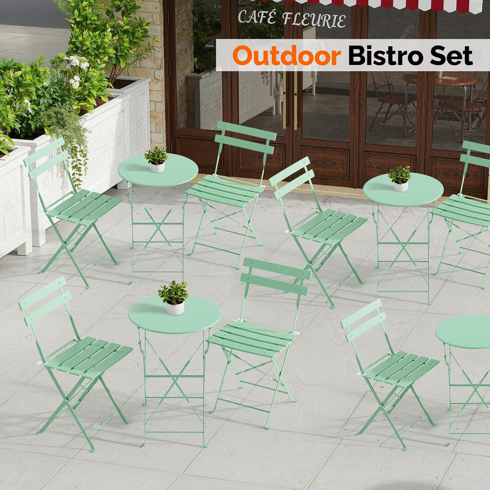 VINGLI Outdoor Folding Bistro Table and Chairs Set of 2, 3-Piece Bistro Set w...