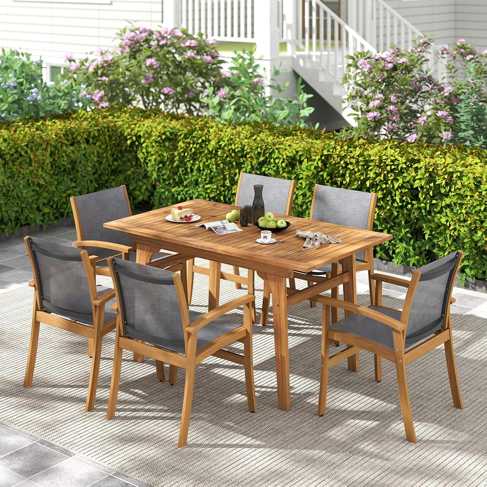 Tangkula 55"-71" Acacia Wood Extendable Patio Dining Table for 6-8 ...