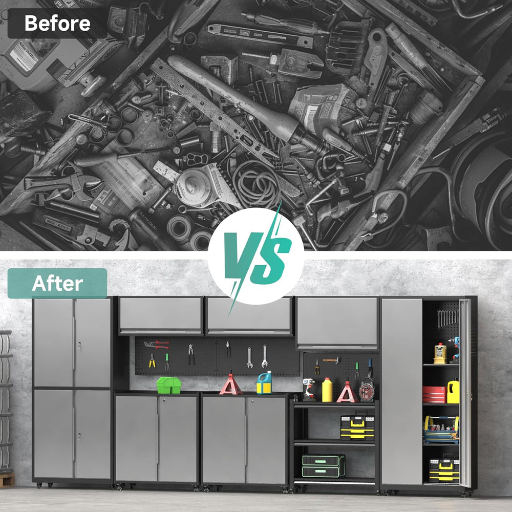 Metal Garage Storage Cabinets System, 8 Piece Workshop Steel Cabinet Set, Rol...