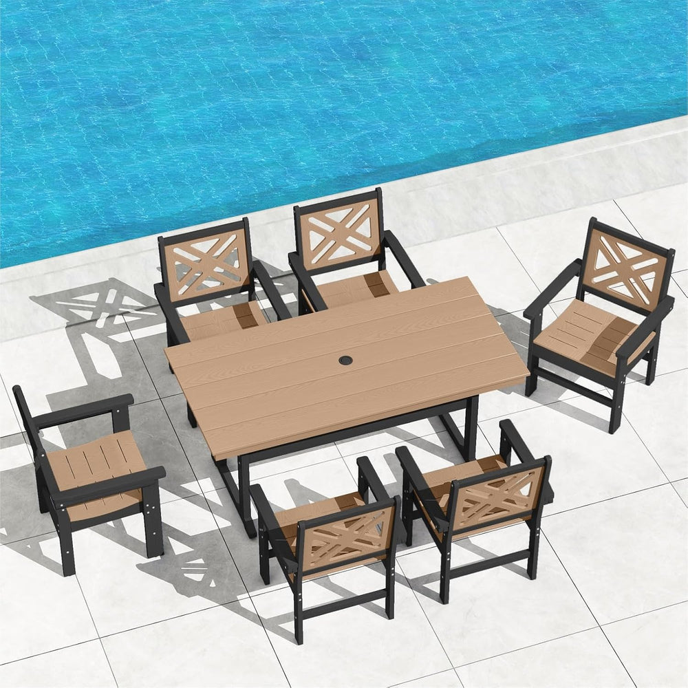 7-Piece Outdoor Dining Set, HDPE All-Weather Patio Table and Chairs Set for 6...