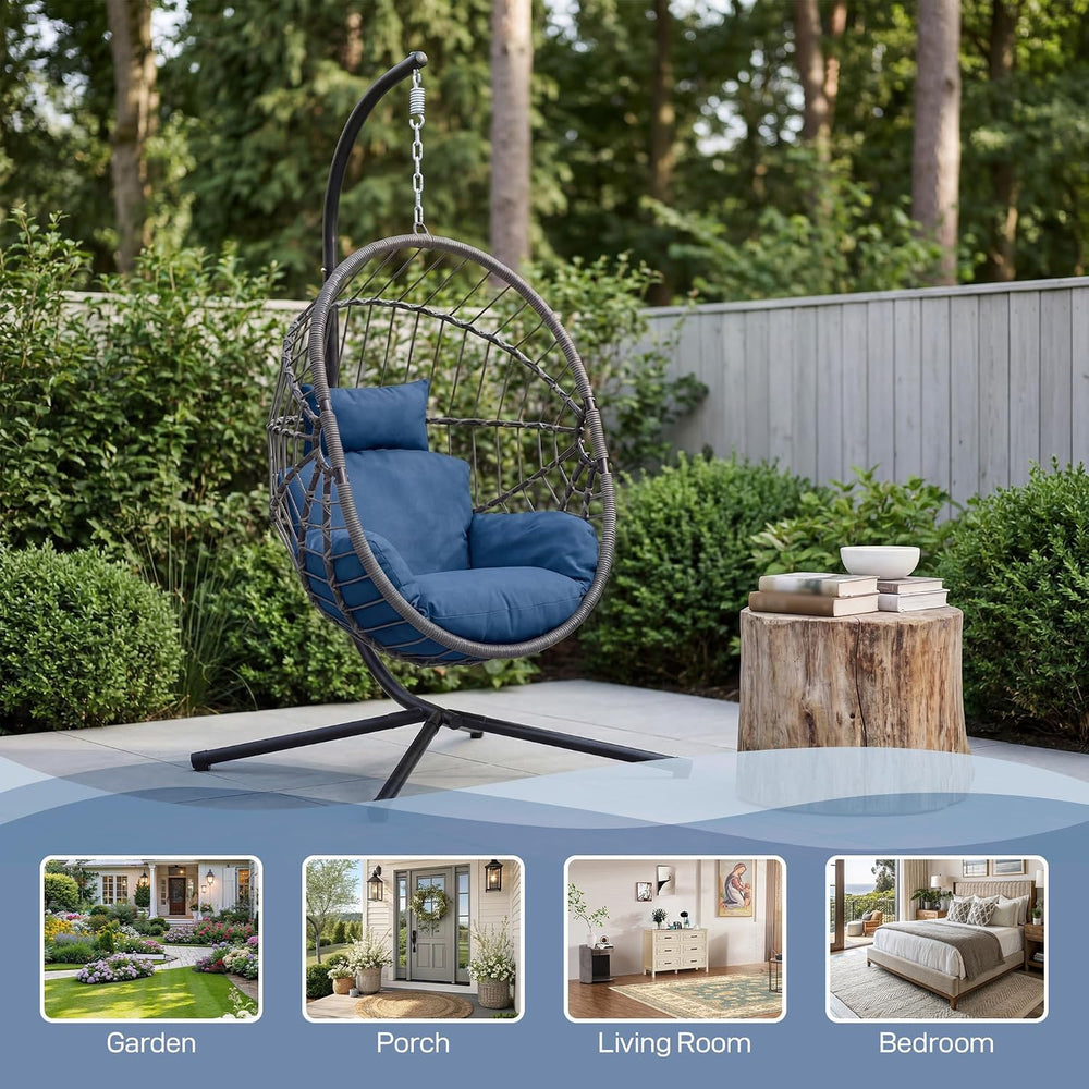 DoubleTT Hanging Egg Chair with Stand - 350lbs Capacity Outdoor Patio & I...
