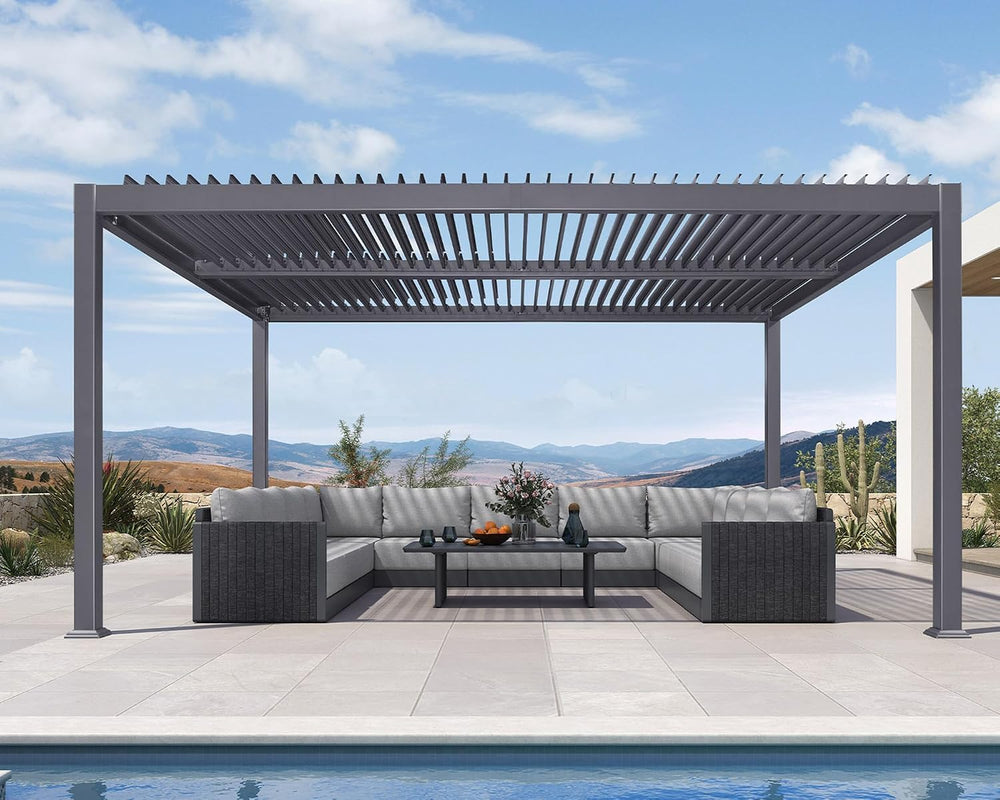 PURPLE LEAF Louvered Pergola 13' x 15' Outdoor Pergola w/Drainage System