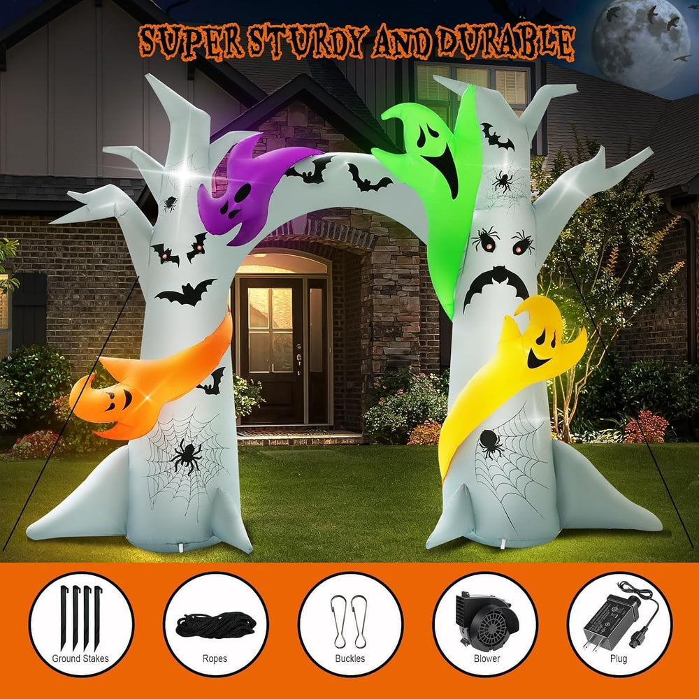 10FT Tall Halloween Inflatable Tree Arch with 4 Ghosts Outdoor Decoration