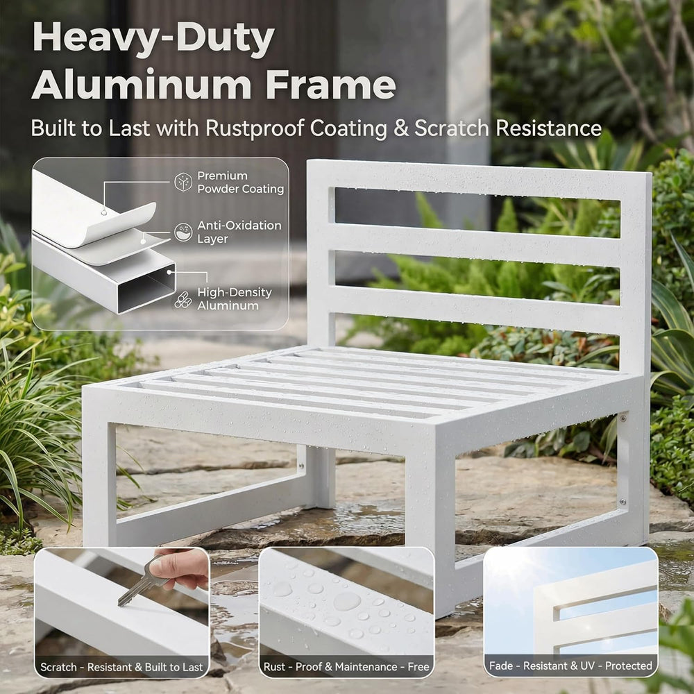 NICESOUL 7 Piece White Powder-Coated Aluminum Patio Furniture with Fire Pit T...
