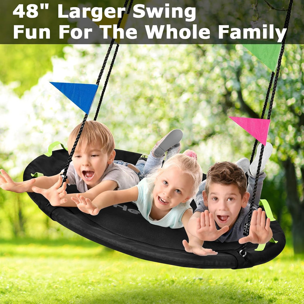 48 Inch Tree Swing, Larger Saucer Flying Swing for Outdoor Backyard, Black