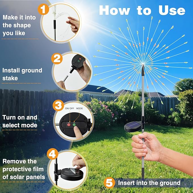 btfarm 6 Pack Solar Garden Lights Outdoor, 8 Modes Firework Lights Solar Powe...