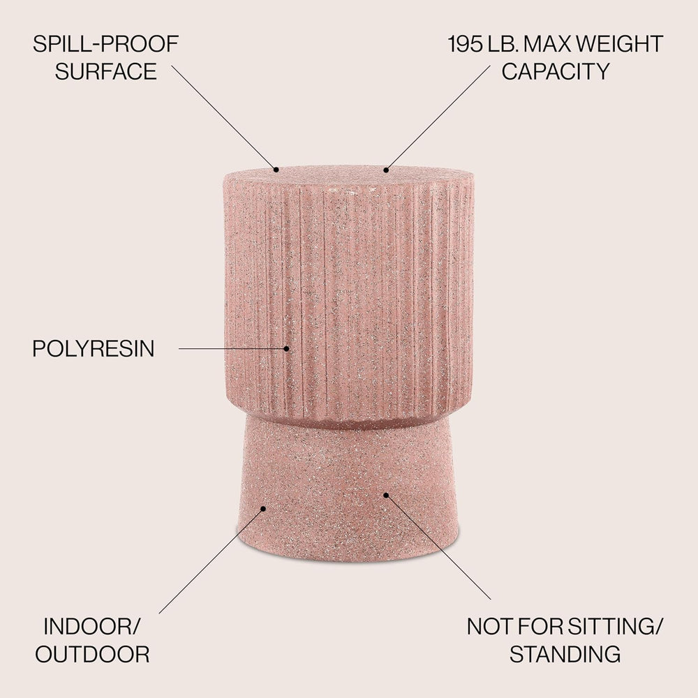JONATHAN Y Louisa Outdoor Accent Table 19" Fluted Polyresin, Pink Terrazzo