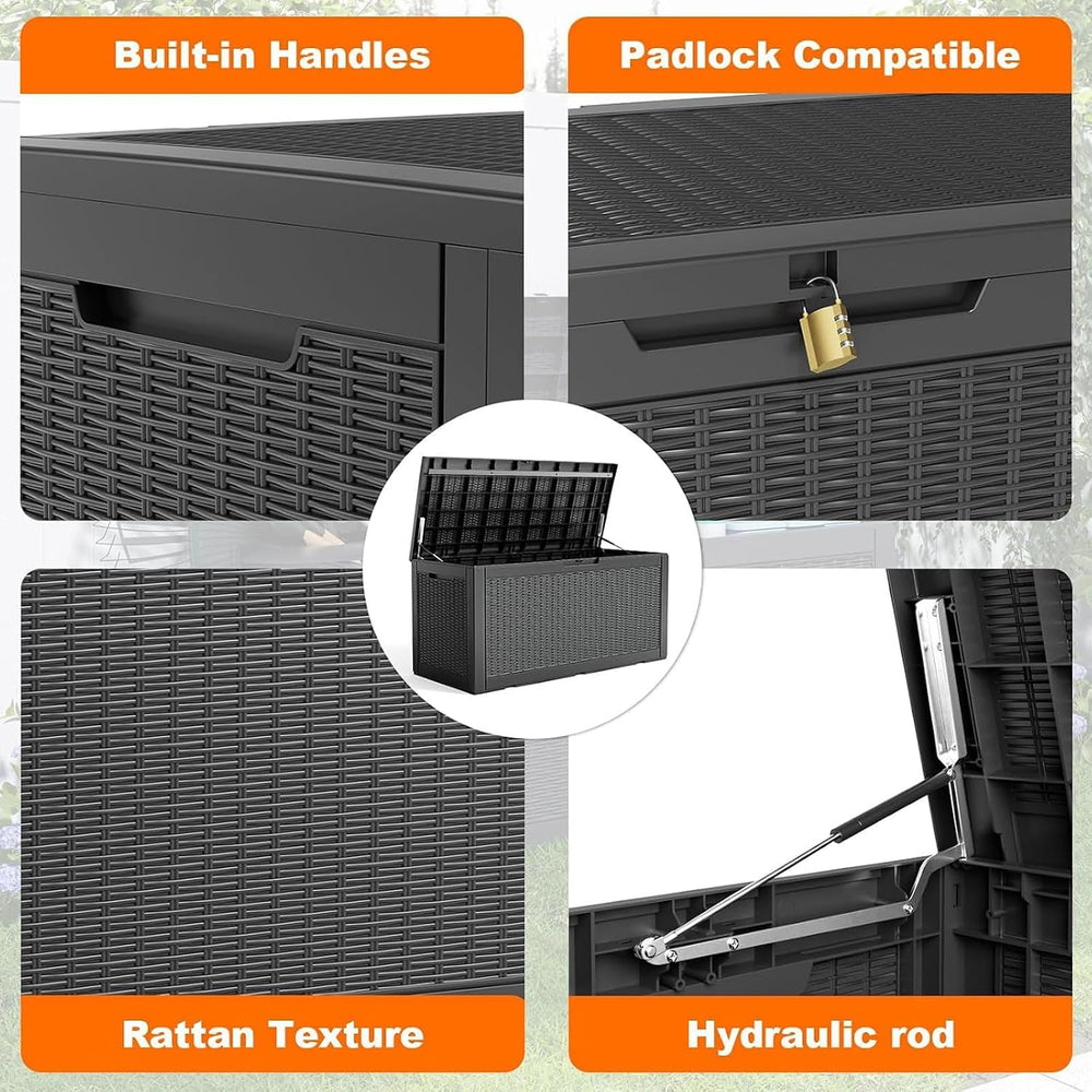 170 Gallon Resin Deck Box, Lockable Outdoor Storage Box, Black
