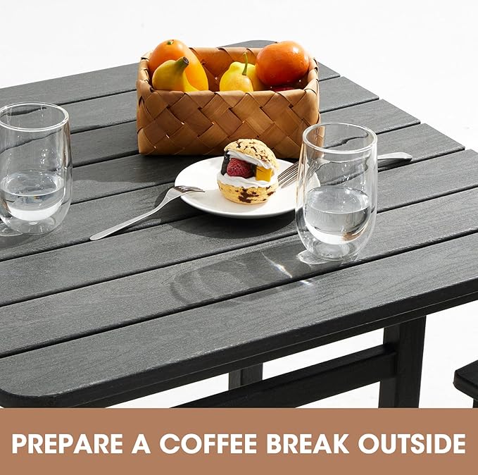 SERWALL Balcony Adirondack Chairs and Table 3 Pieces Set, Adirondack Bar Heig...