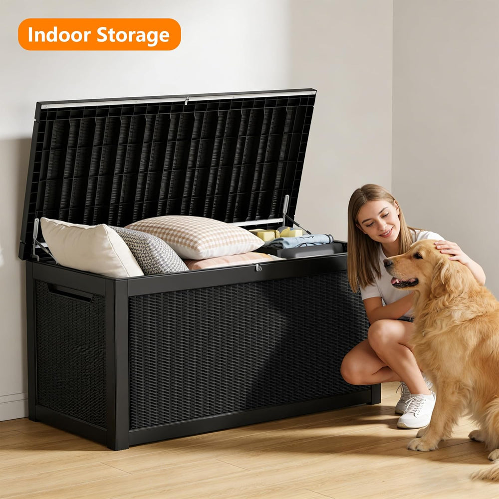 380 Gallon Outdoor Storage Box, Extra Large Heavy-Duty Resin Deck Box with , ...