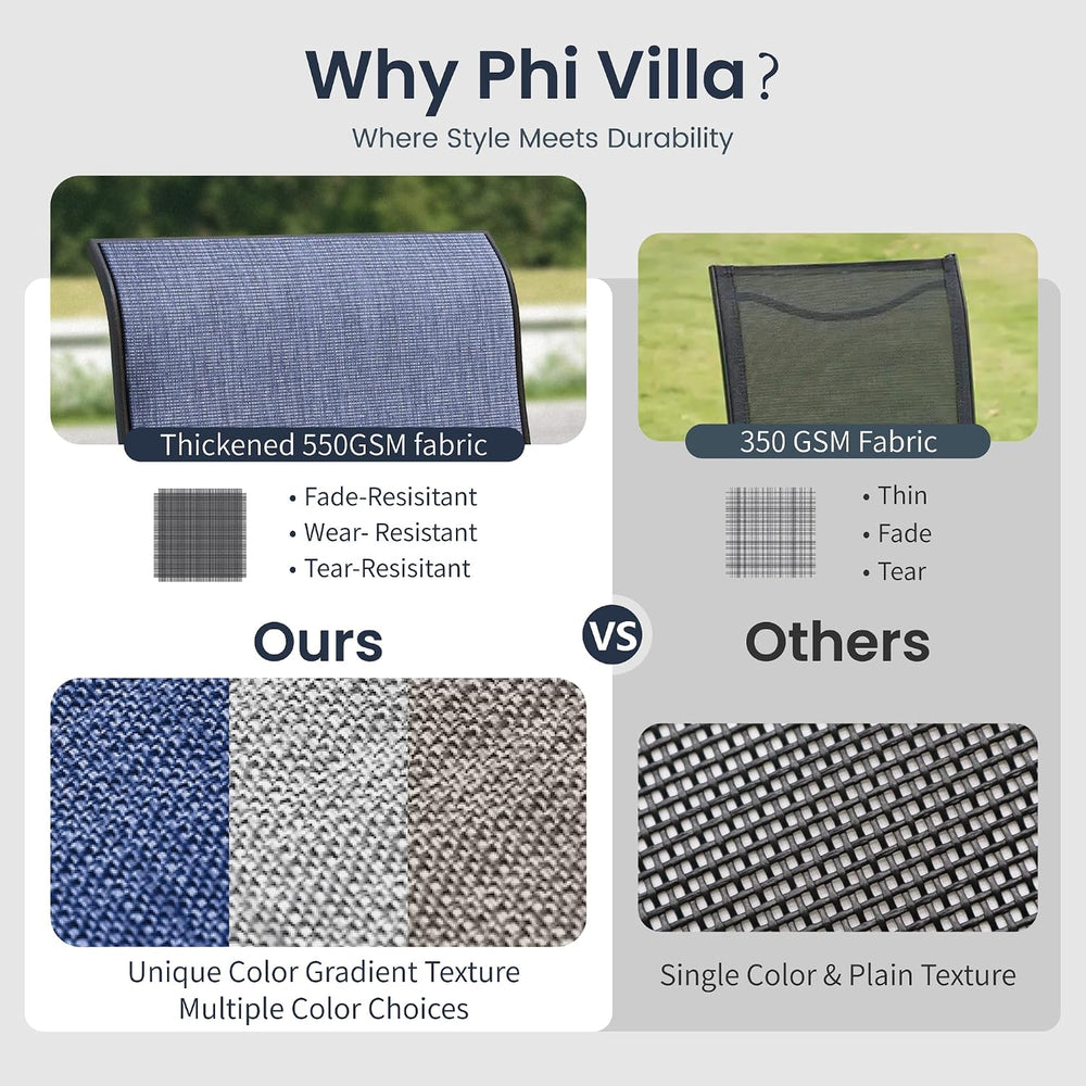 PHI VILLA 5 Pcs Patio Dining Set for 4, Swivel Mesh Chairs, Blue