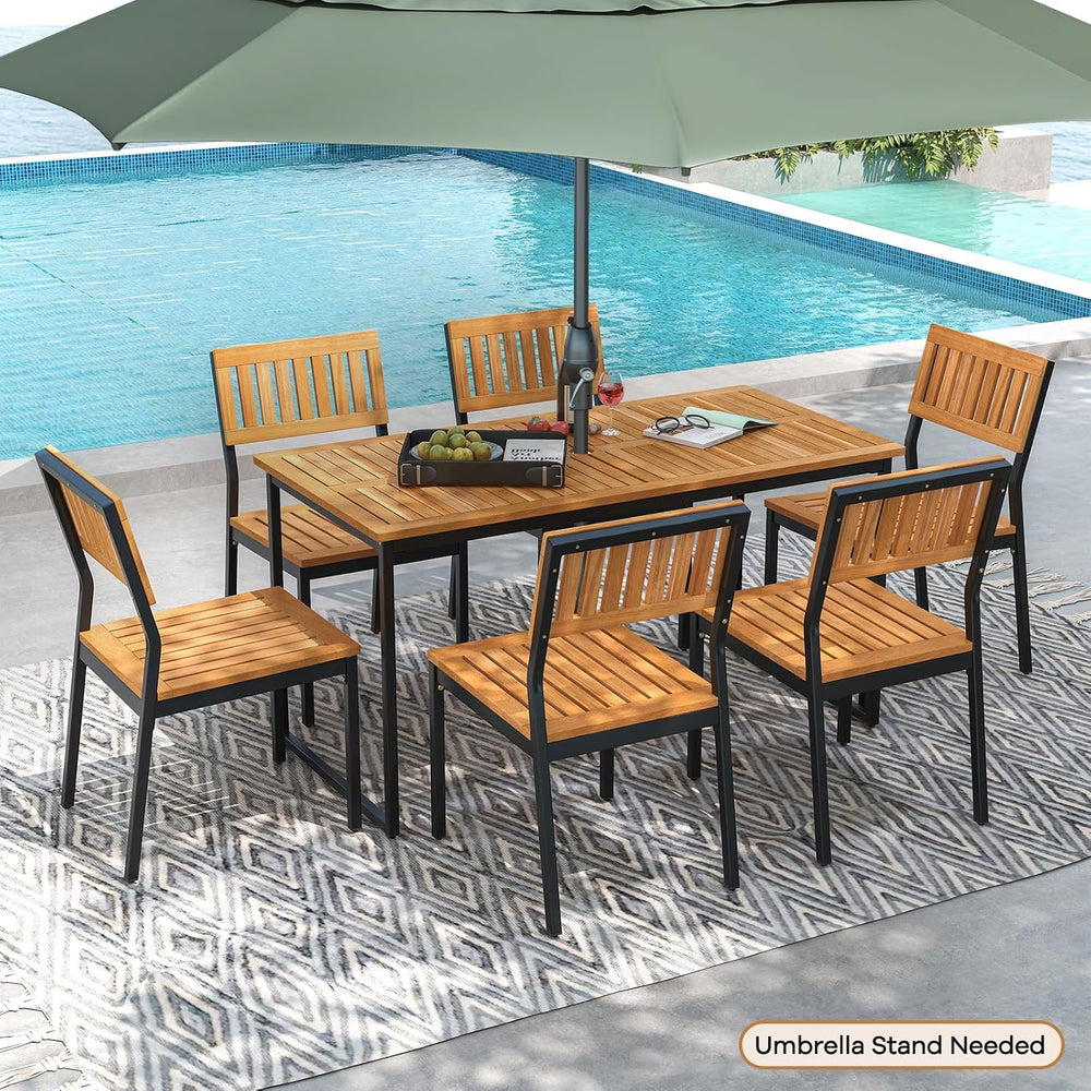 Tangkula 7 Piece Outdoor Dining Set for 6, Acacia Wood Rectangular Dining Tab...