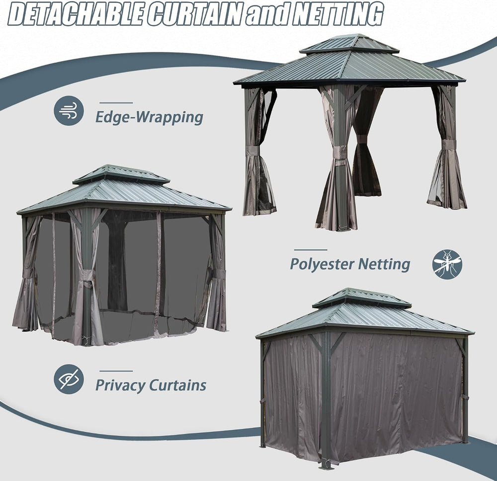 Domi 8x10 Outdoor Hardtop Gazebo, Metal Gazebo for Patios, Grey