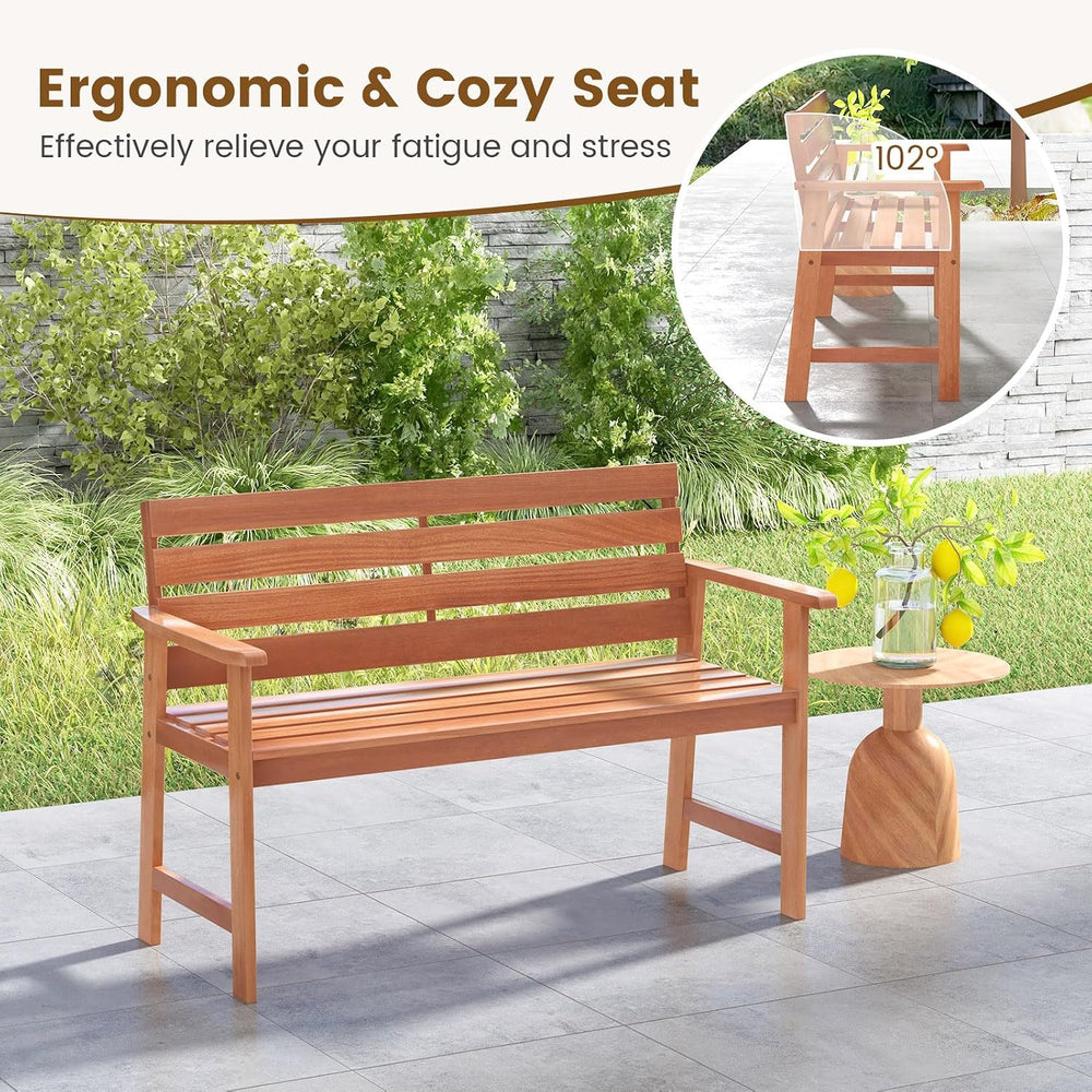 Tangkula 48 Inch Hardwood Outdoor Bench with Backrest, Wood Patio Loveseat Ch...