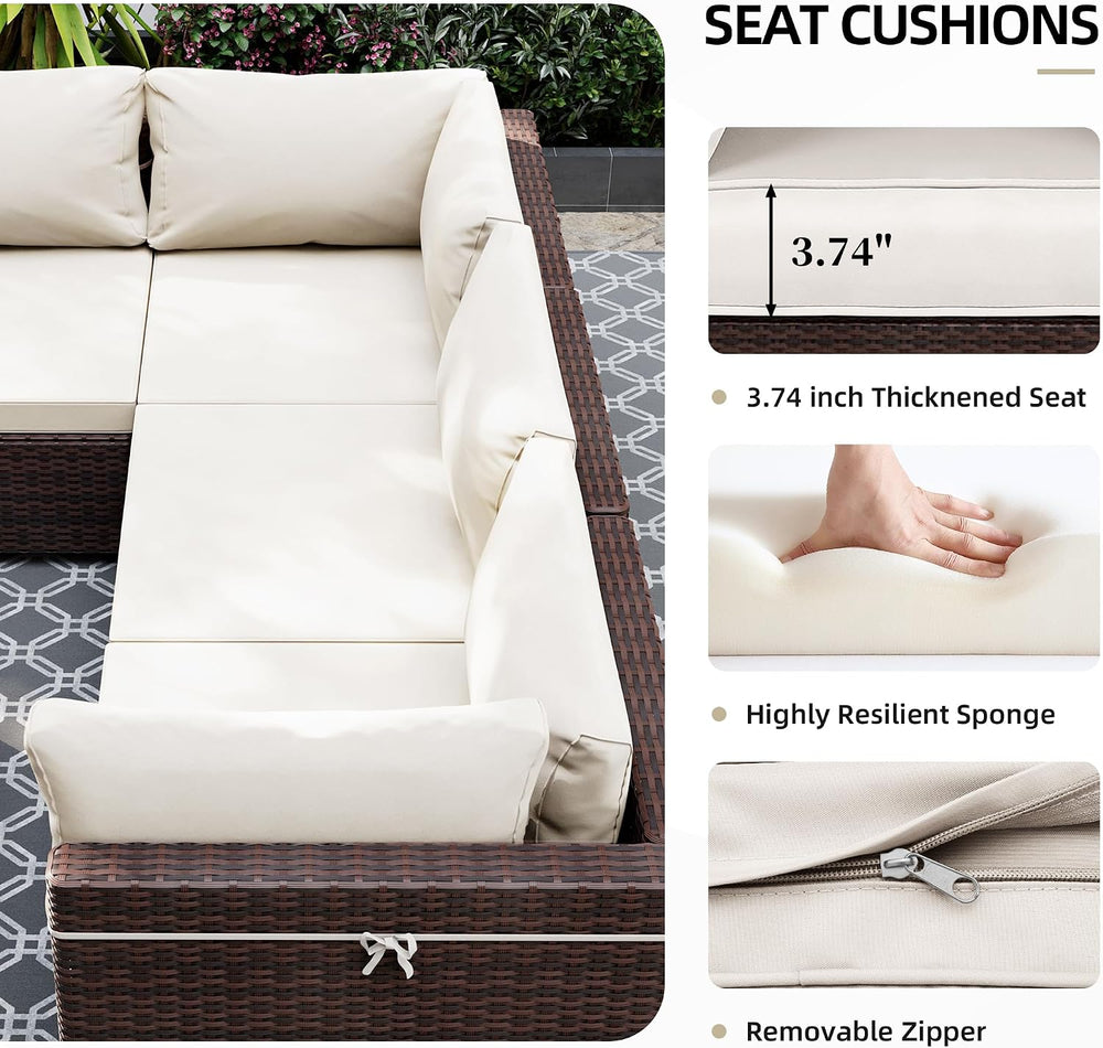 UPHA 5-Piece Wicker Patio Furniture Set with Coffee Table, White