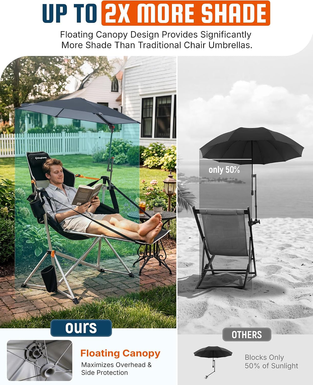 KingCamp Hammock Chair with Umbrella & Footrest,Camping Chair with Canopy