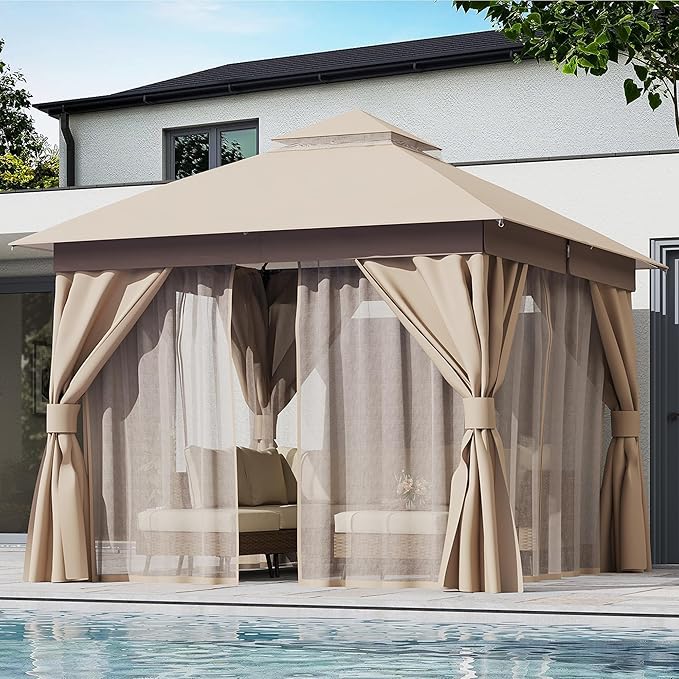 LAUSAINT HOME Semi-Permanent Outdoor Patio Gazebo 10'x10', Heavy Duty...