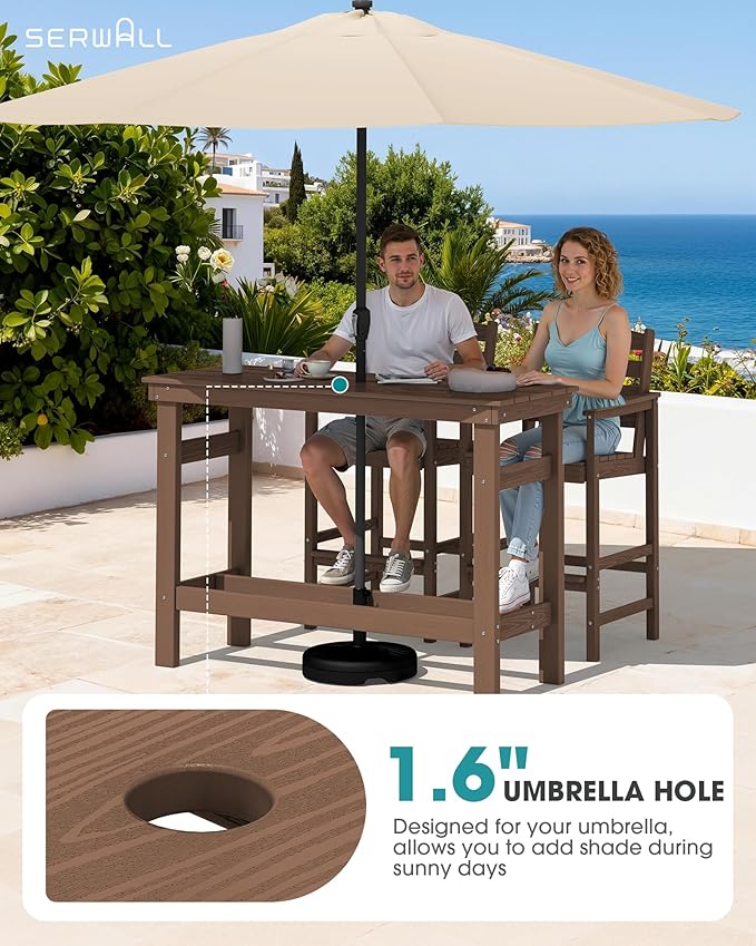 SERWALL Outdoor Bar Set - 4 Adirondack Bar Chairs & Bar Height Table with...