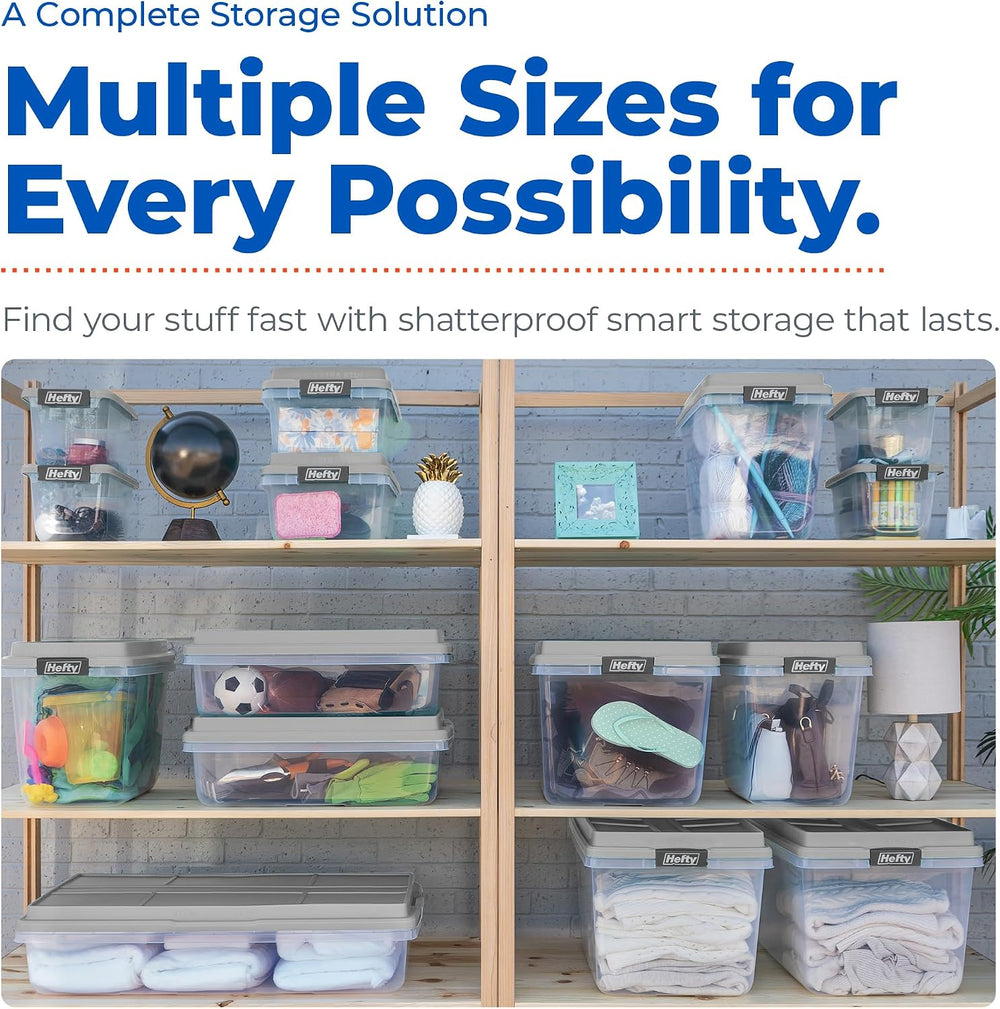 Hefty 32 Qt Hi-Rise Storage Bin with Lid, Stackable Plastic Storage Container...