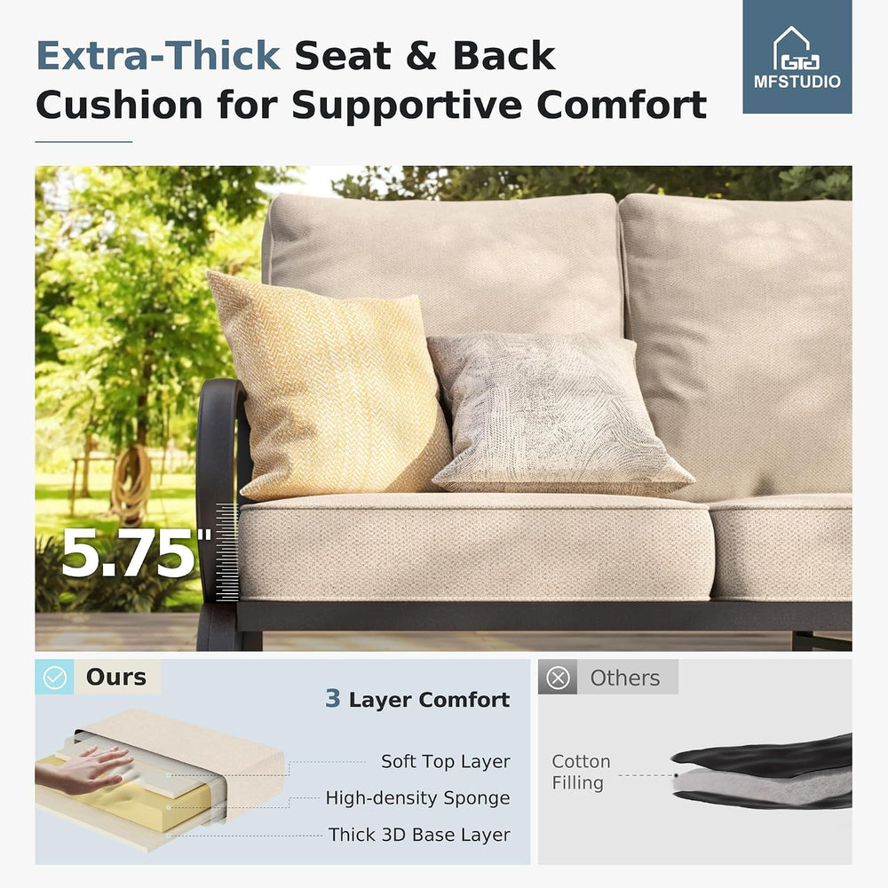 MFSTUDIO 5 Piece Metal Patio Furniture Set with Beige Cushions
