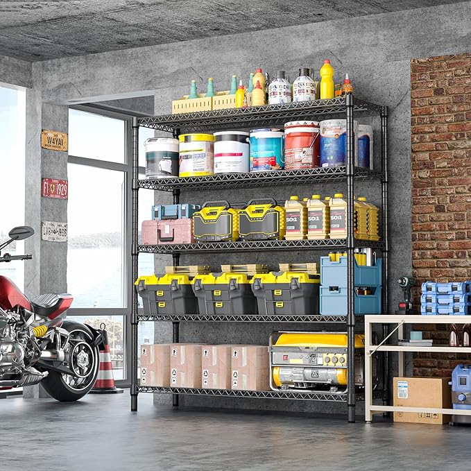 IZEUK 5-Tier Adjustable Heavy Duty Metal Storage Shelving Unit, Wide Utility ...