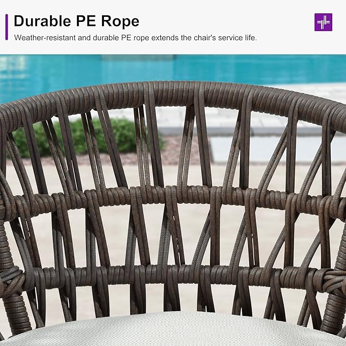 PURPLE LEAF Outdoor Rattan 29" Bar Stools Set of 2, Modern Boho Aluminum...