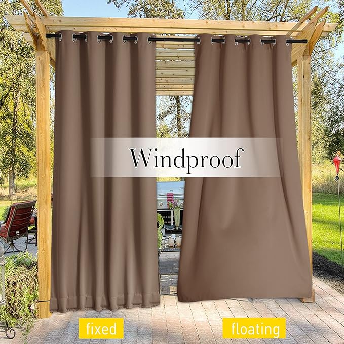 NICETOWN 2 Panels Outdoor Curtains for Patio Waterproof, Top & Bottom Gro...