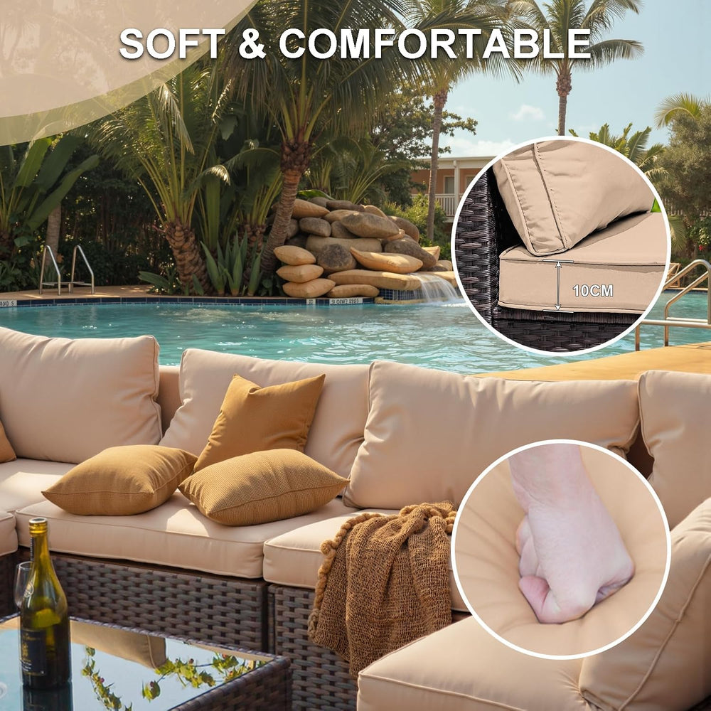 7 Piece Outdoor Patio Furniture Set with 42" Fire Pit, Wicker Furniture ...