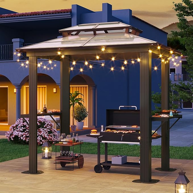 Aoxun Grill Gazebo 8 x 5FT, Outdoor Barbecue Gazebo with Double Polycarbonate...