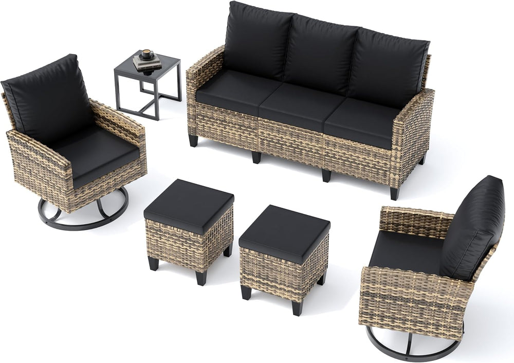 UDPATIO Outdoor Patio Furniture Set with Swivel Chairs 6 Pcs Black/Yellow