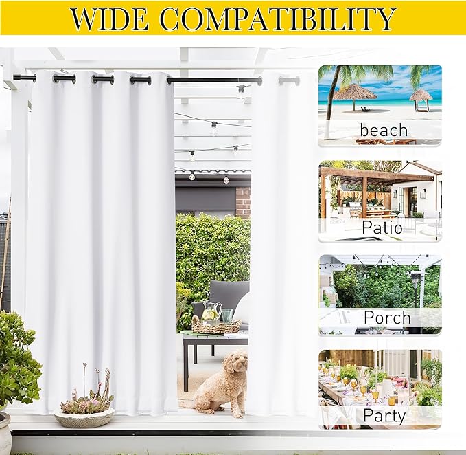 NICETOWN 2 Panels Weighted Blackout Outdoor Curtains for Patio Waterproof, Gr...