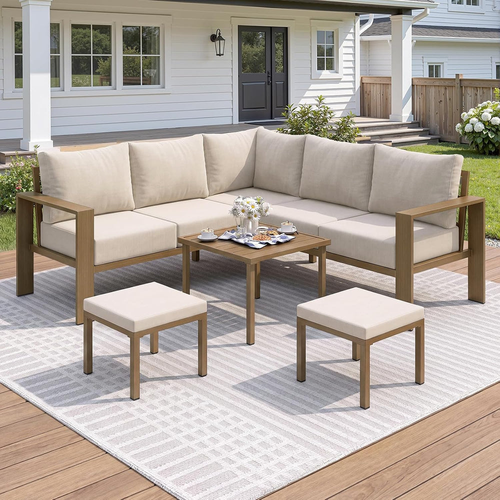 UDPATIO Outdoor Patio Furniture Set L-Shaped Couch with 2 Ottoman, 8-Piece
