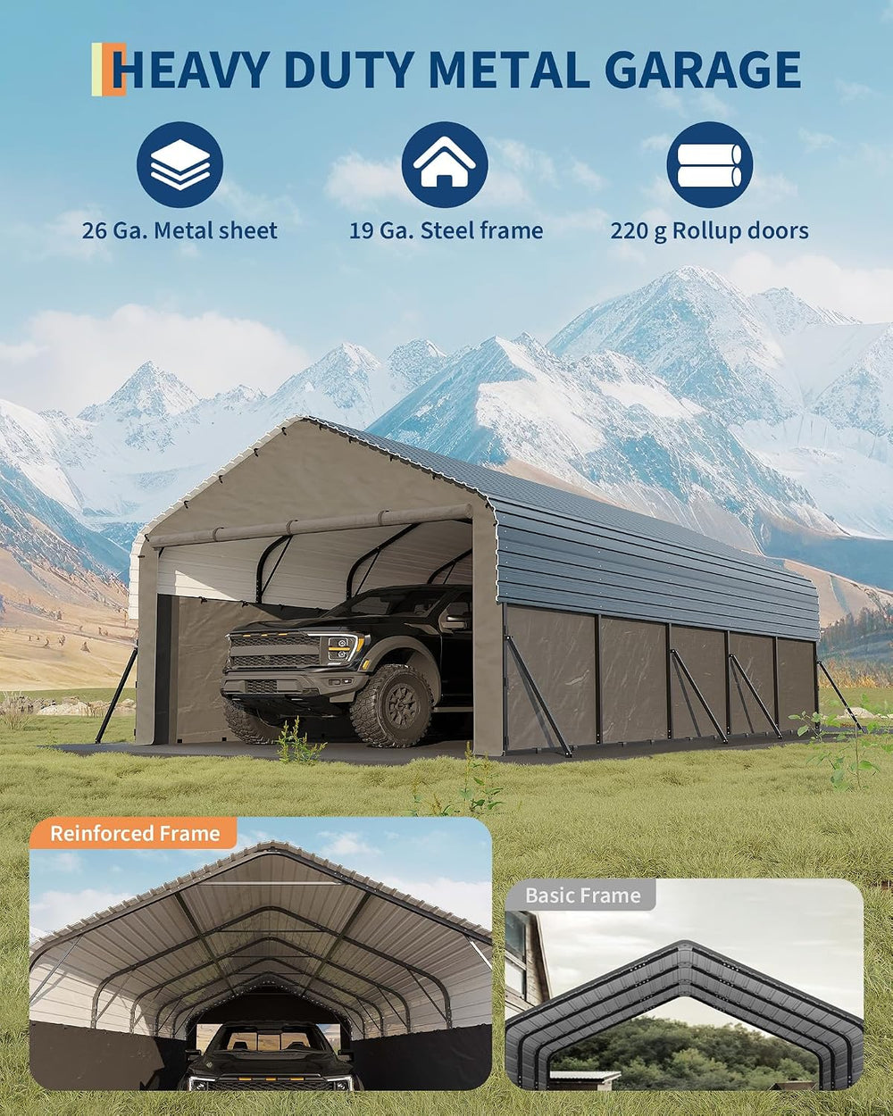 Garvee 12x25x9 ft Metal Carport Oversized, Enclosed Car Ports