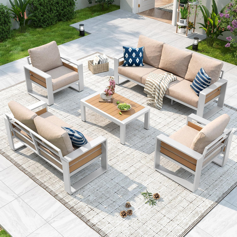 Aoxun Aluminum Patio Furniture Set, 7 Seats Luxury Outdoor Sectional with 6&q...