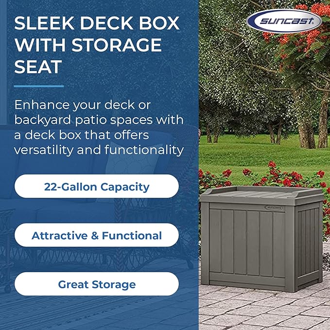 Suncast 2 Pack 22 Gallon Indoor or Outdoor Backyard Patio Small Storage Deck ...