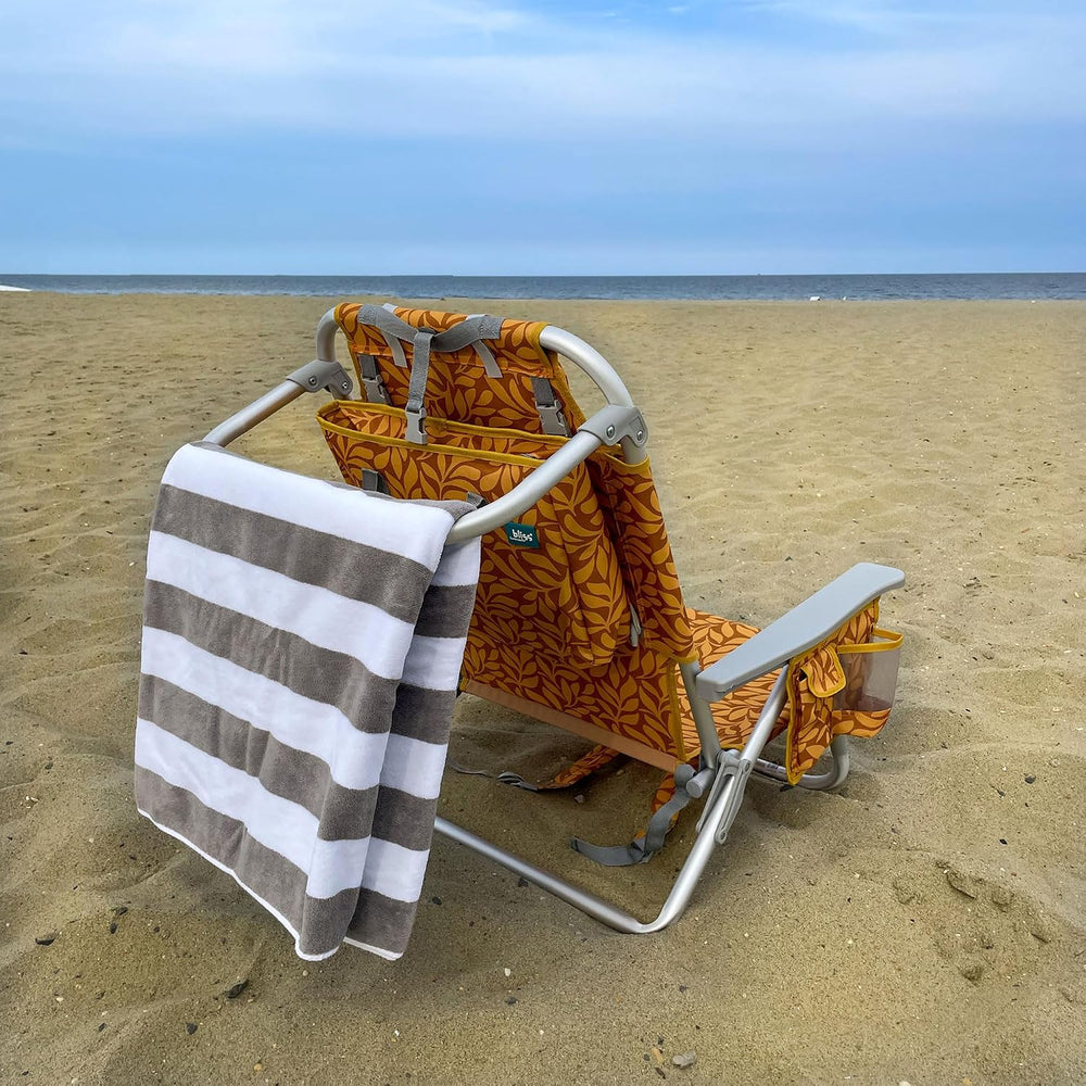 Bliss Hammocks Folding Backpack Beach Chair Recliner, Amber Leaf