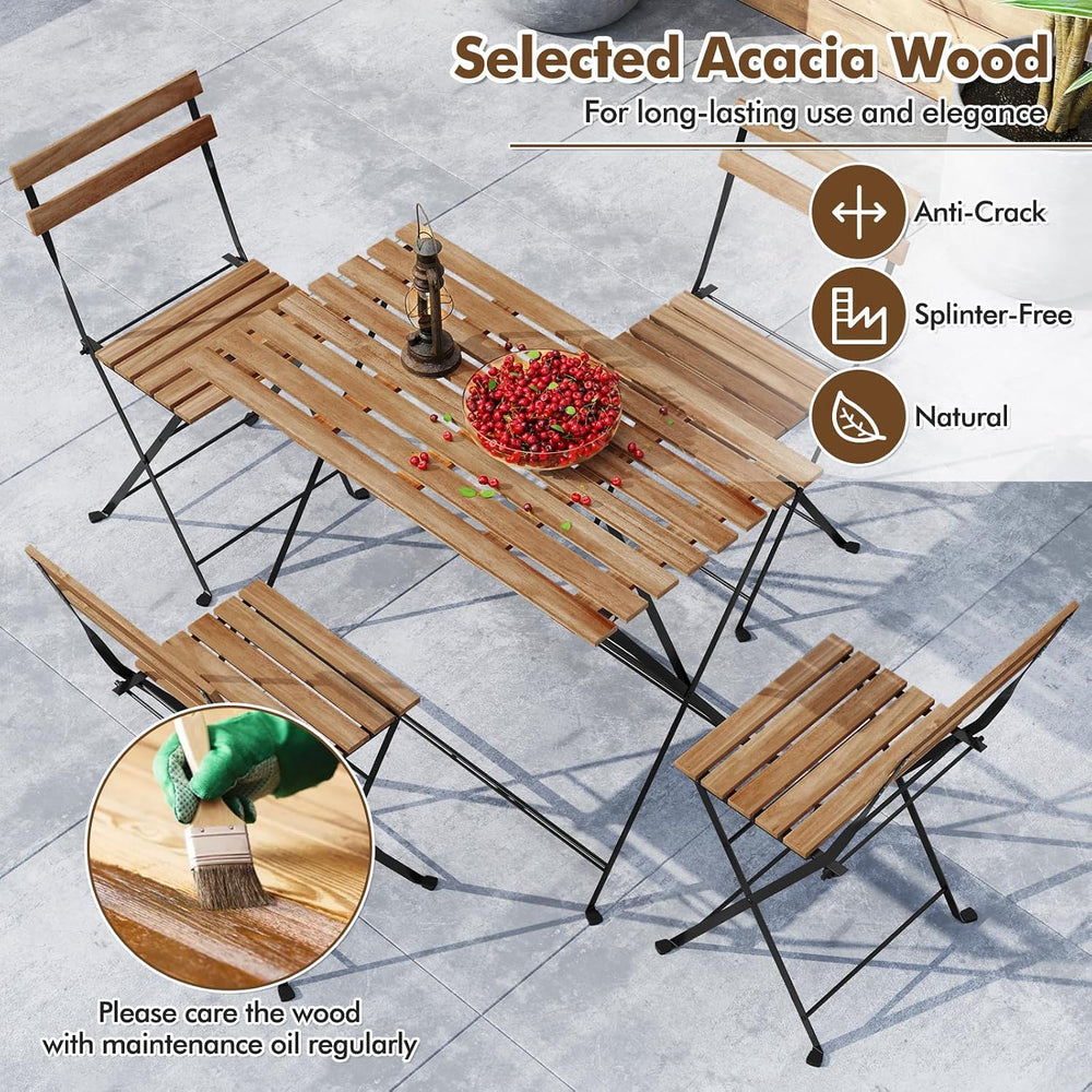 GIANTEX 5-Piece Outdoor Dining Table Set for 4, Acacia Wood Bistro Table with...