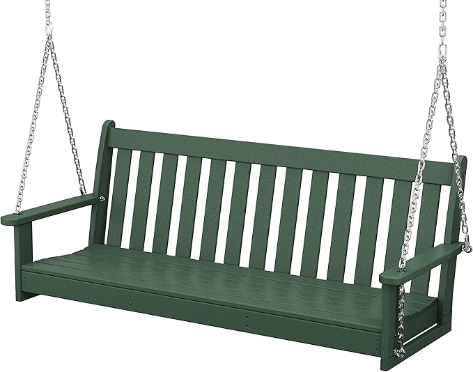 POLYWOOD Vineyard 5-Foot Porch Swing, Heavy Duty HDPE Outdoor Hanging Bench, ...