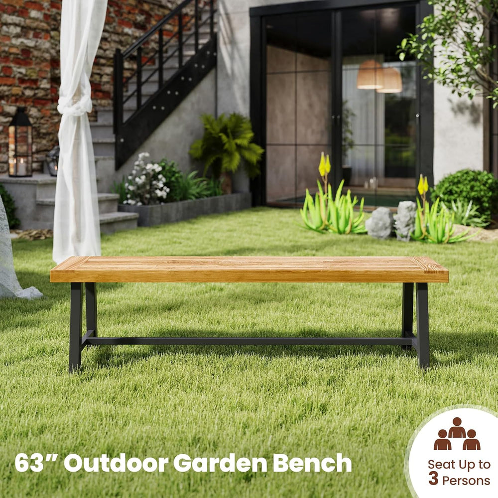 RELAX4LIFE 63’’ Outdoor Bench Acacia Wood - 3-Person Backless Patio Benches w...